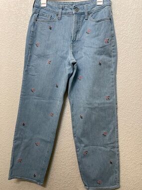 Old Navy Light Blue Denim Jeans with Pink Rose Embroidery